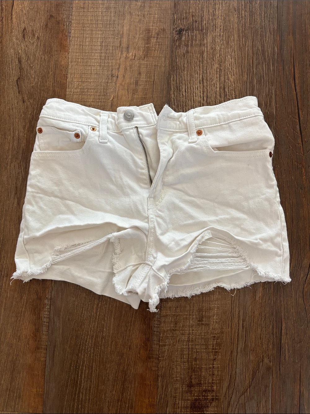Levi's White Distressed Denim Cutoff Shorts